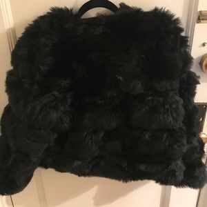 Black faux fur coat